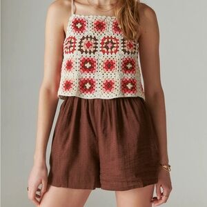 Lucky Brand Red and Cream Crochet Crop Top